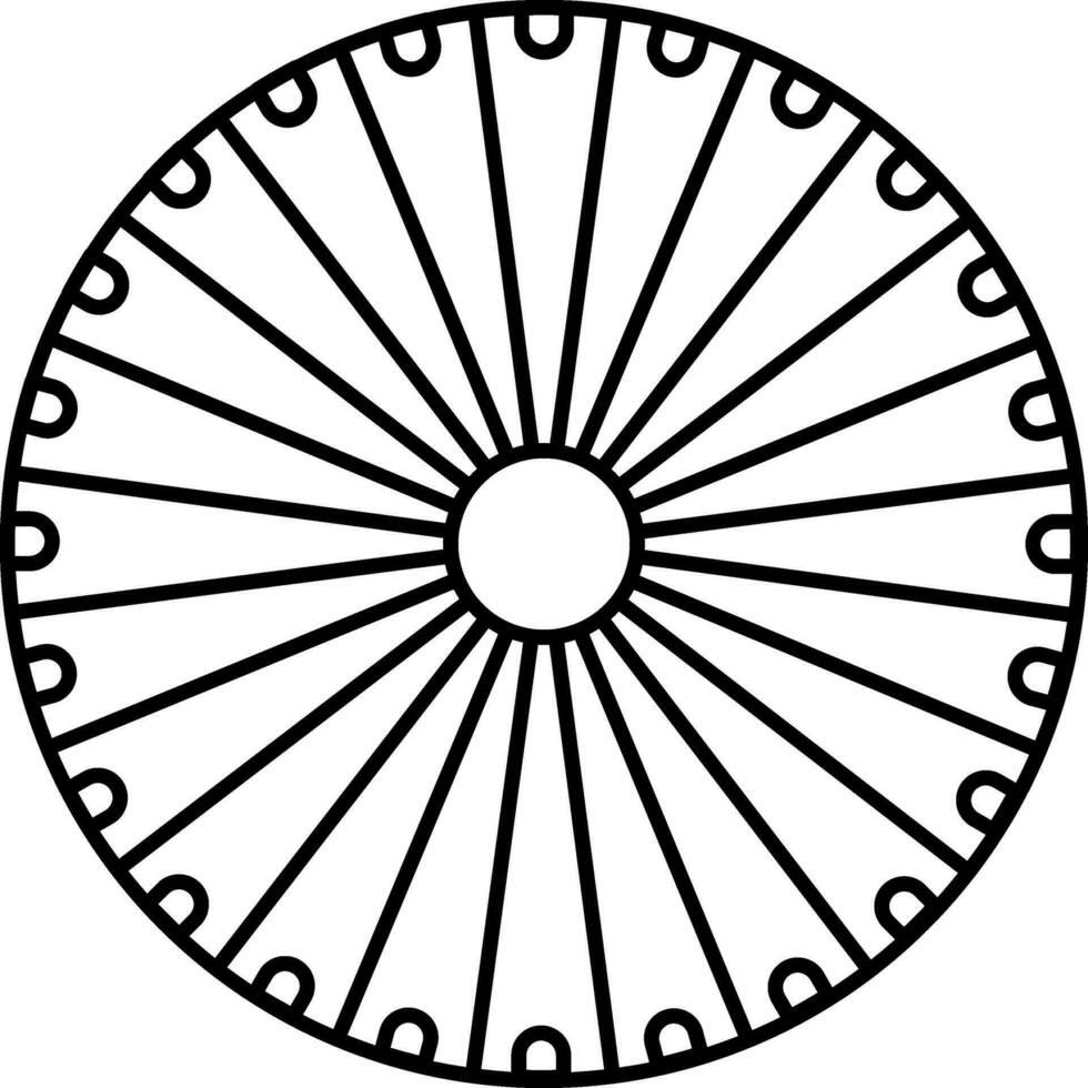 Illustration Of Ashoka Wheel Icon In Line Art. vector
