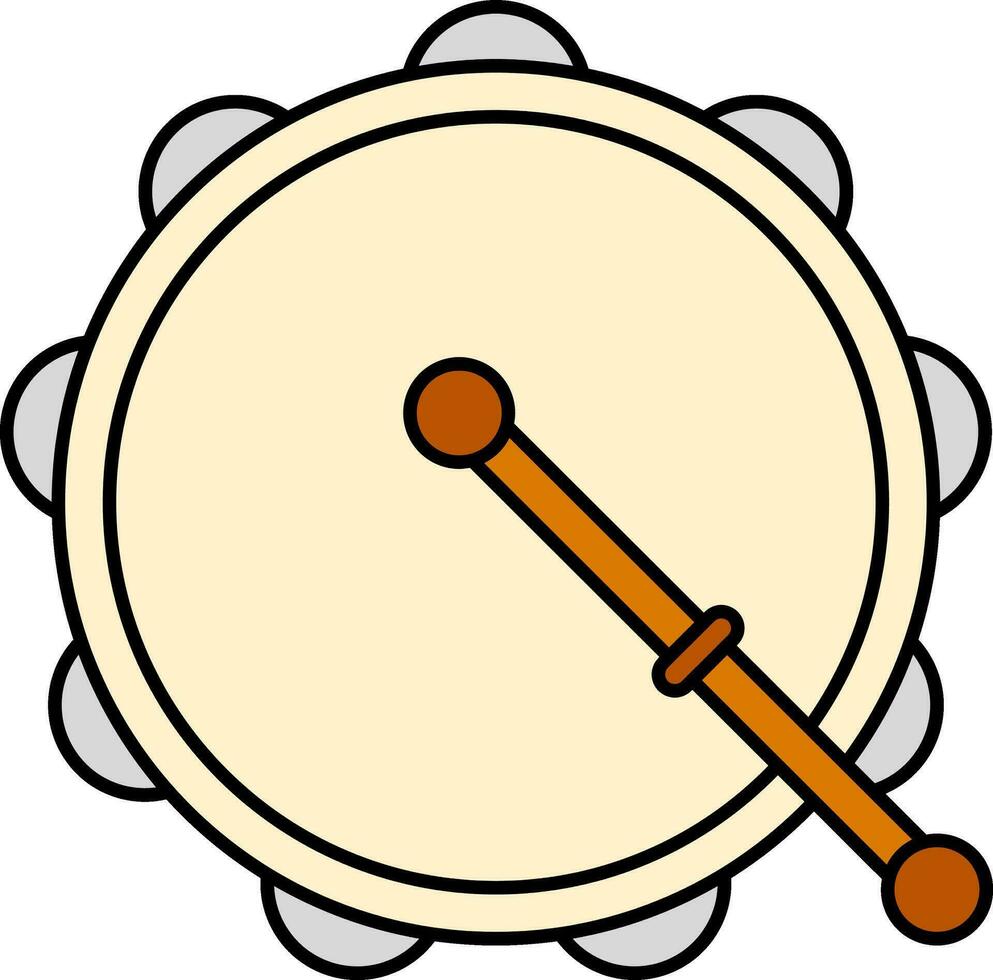 Tambourine Drum With Stick Icon In Yellow And Orange Color