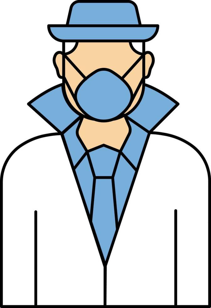 Illustration Of Man Wearing Mask Icon In Blue And White Color. vector