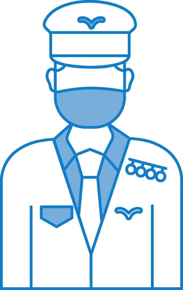 ilustración de piloto hombre vestir máscara icono en azul y blanco color. vector