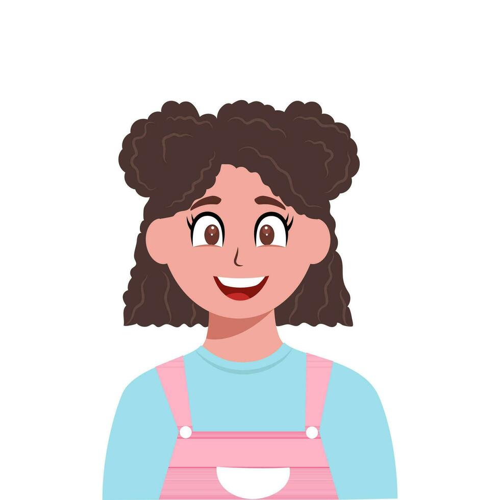 Cheerful Cartoon Girl Character On White Background. vector