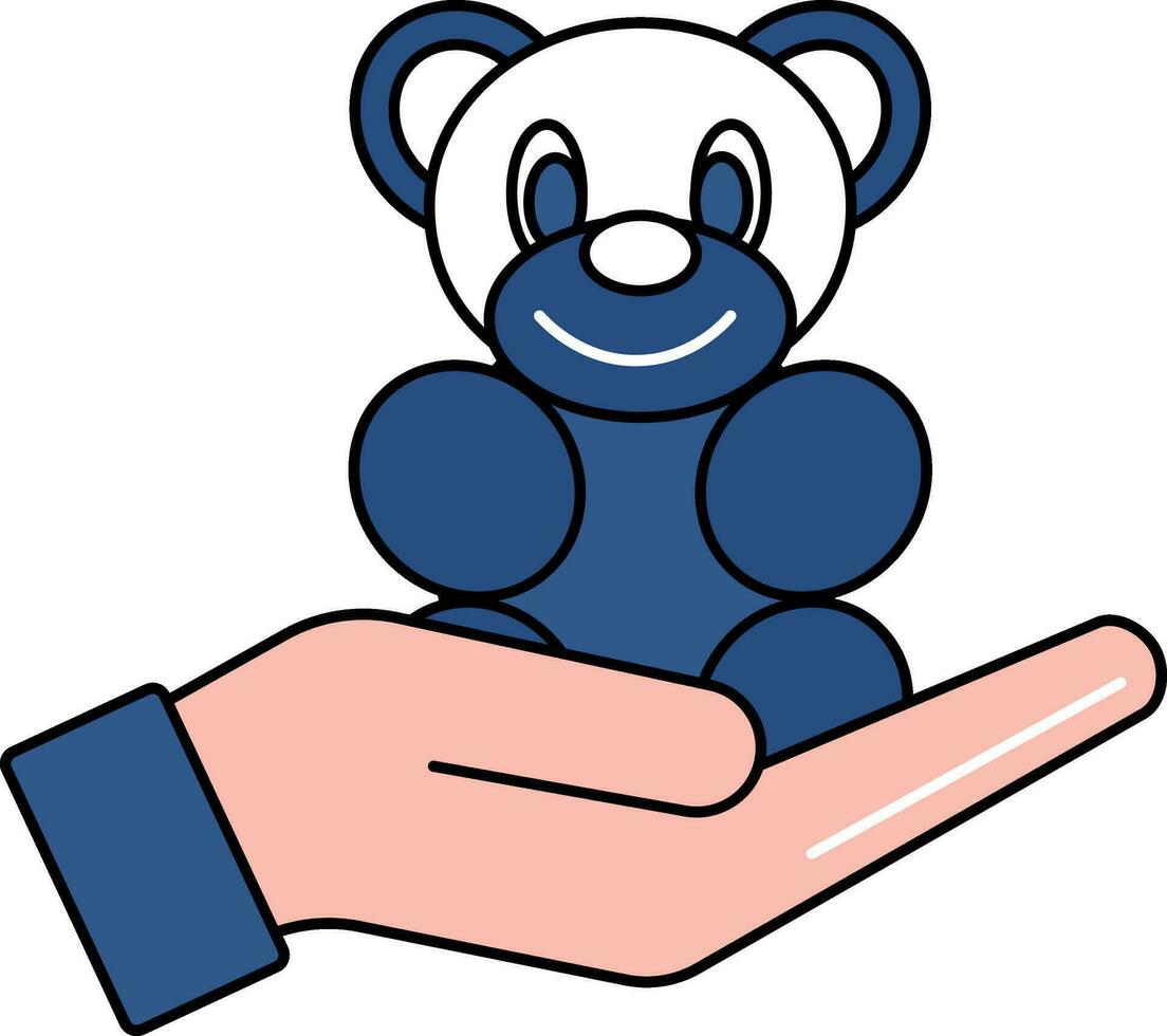 mano participación osito de peluche oso icono en azul y blanco color. vector