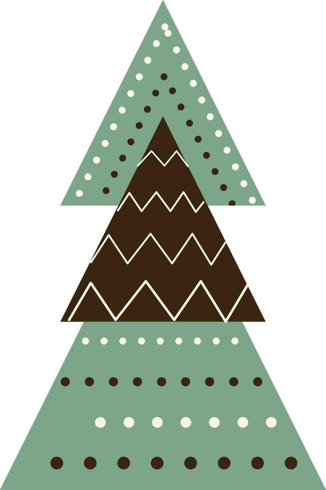 Brown And Green Geometric Christmas Tree Element In Flat Style. vector
