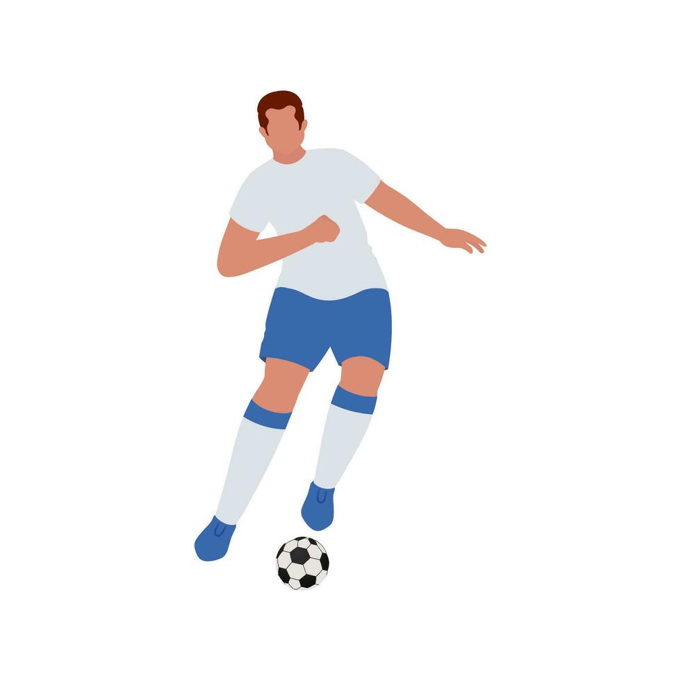 Faceless Guy Playing Football On White Background. vector