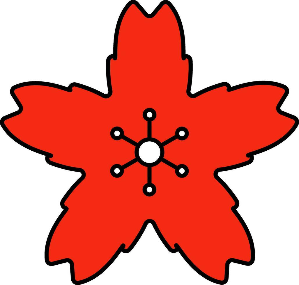 Red Sakura Flower Icon In Flat Style. vector