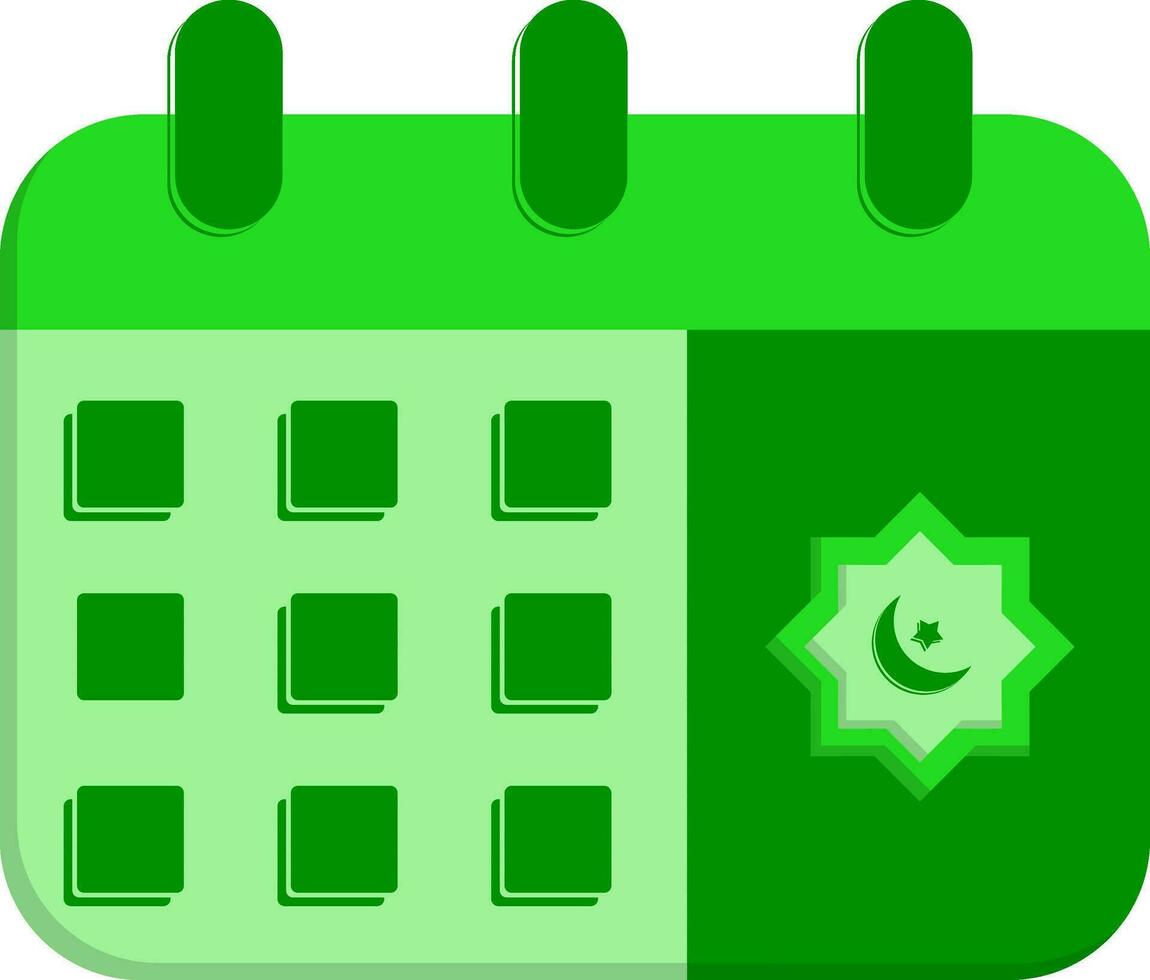 Rub El Hizb Symbol Calendar Green Icon Or Symbol. vector