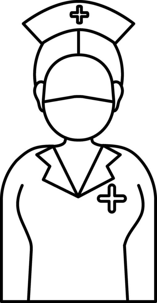 Stroke Style Nurse Wearing Mask Icon. vector
