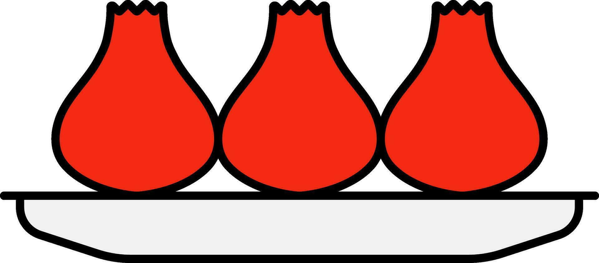 Dumpling Dish Plate Red And White Icon. vector