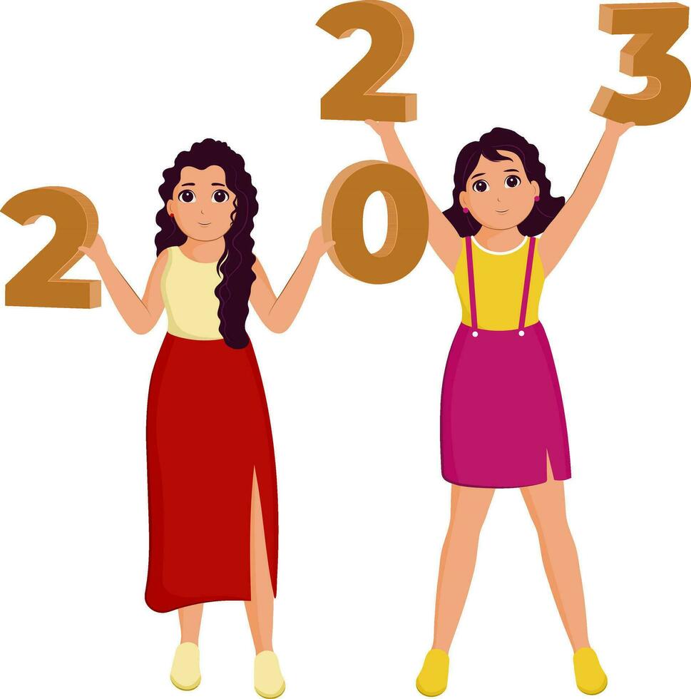 atractivo moderno joven muchachas participación números de 3d 2023 en en pie posa vector
