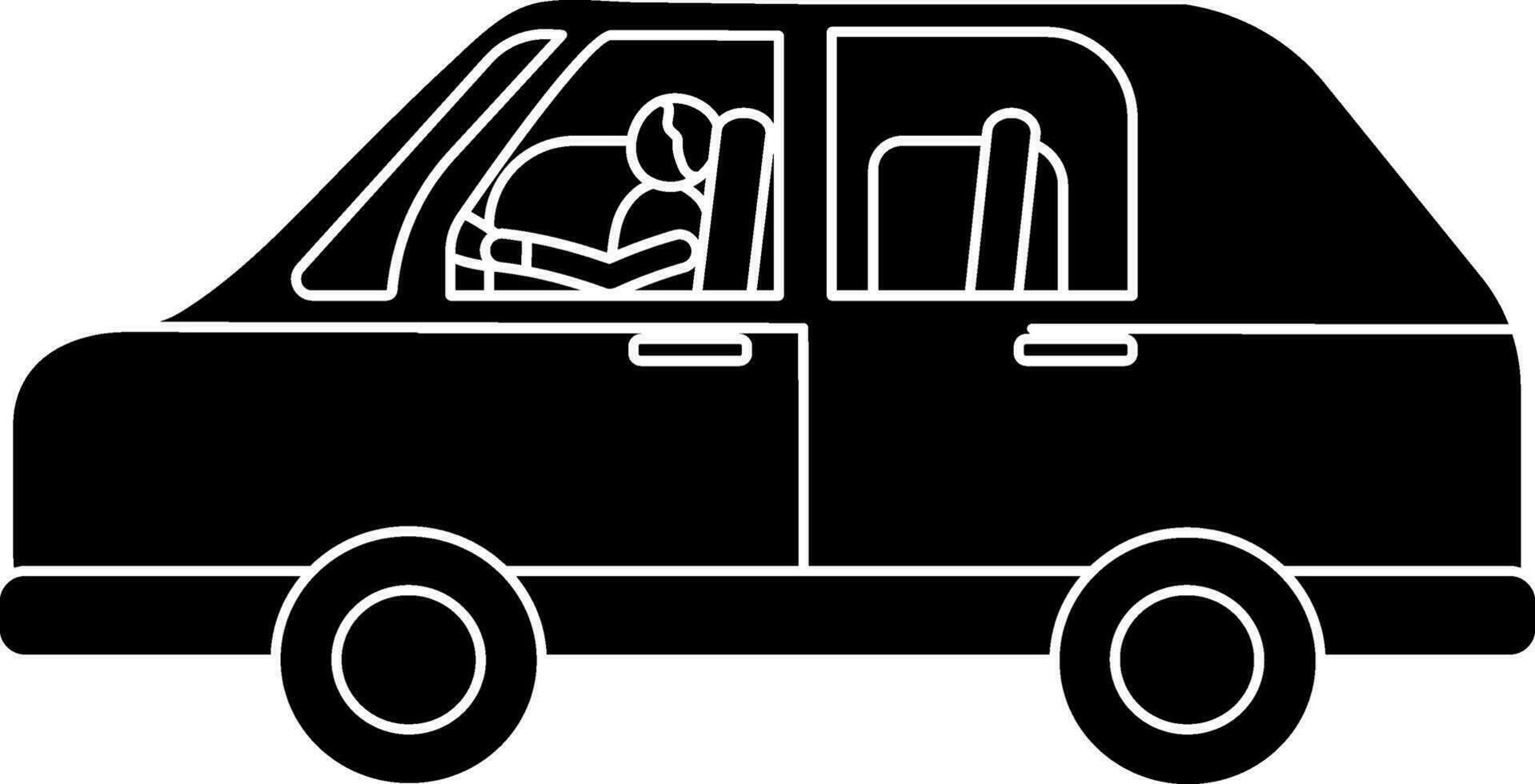 Man Driving Car Icon In black and white Color. vector
