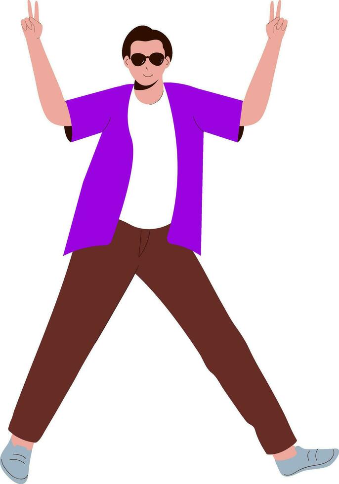 Rocker Man Wearing Goggles In Standing Pose. vector
