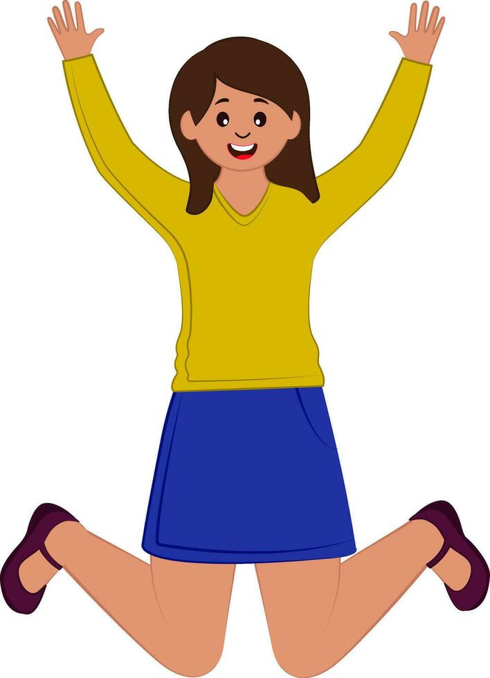 personaje de alegre Adolescente niña en saltando pose. vector