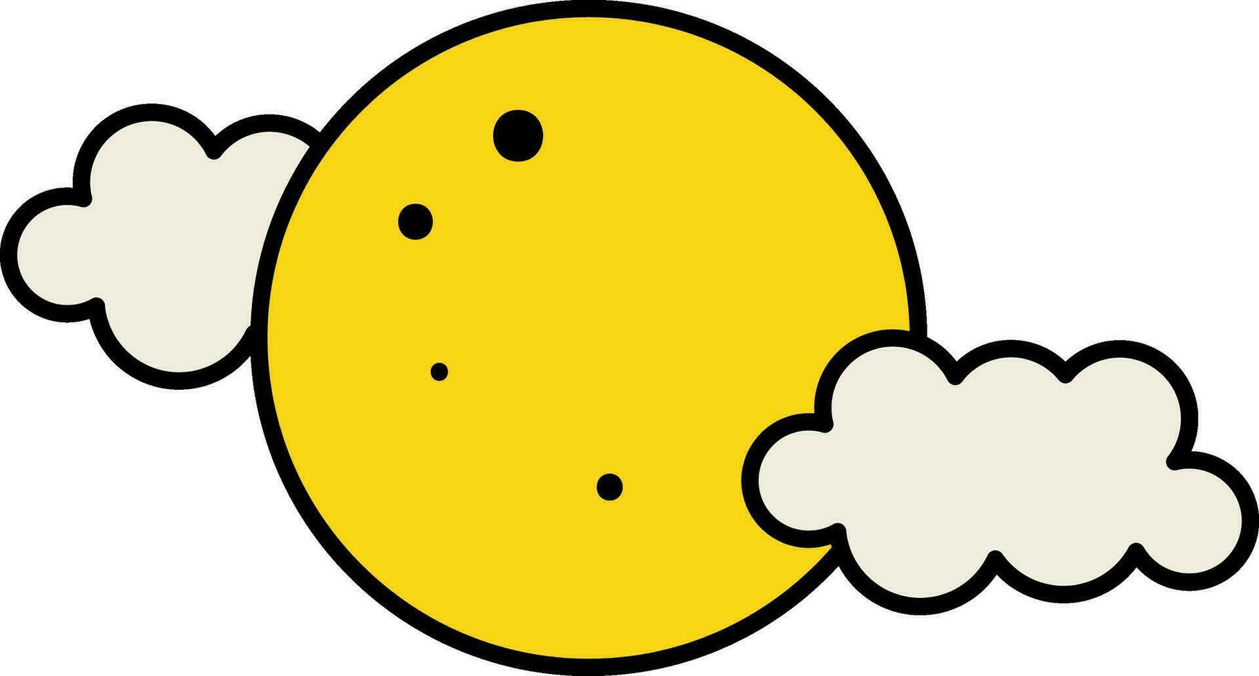 Yellow Full Moon With Clouds Icon In Flat Style. vector