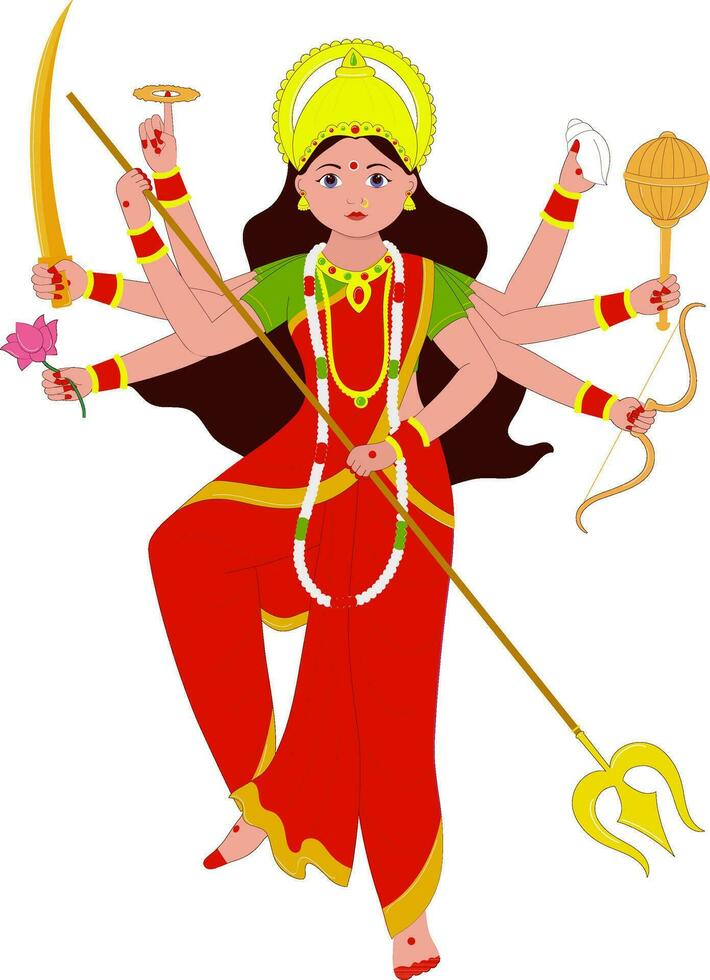 Hindu Mythology Goddess Durga Sculpture On White Background. vector