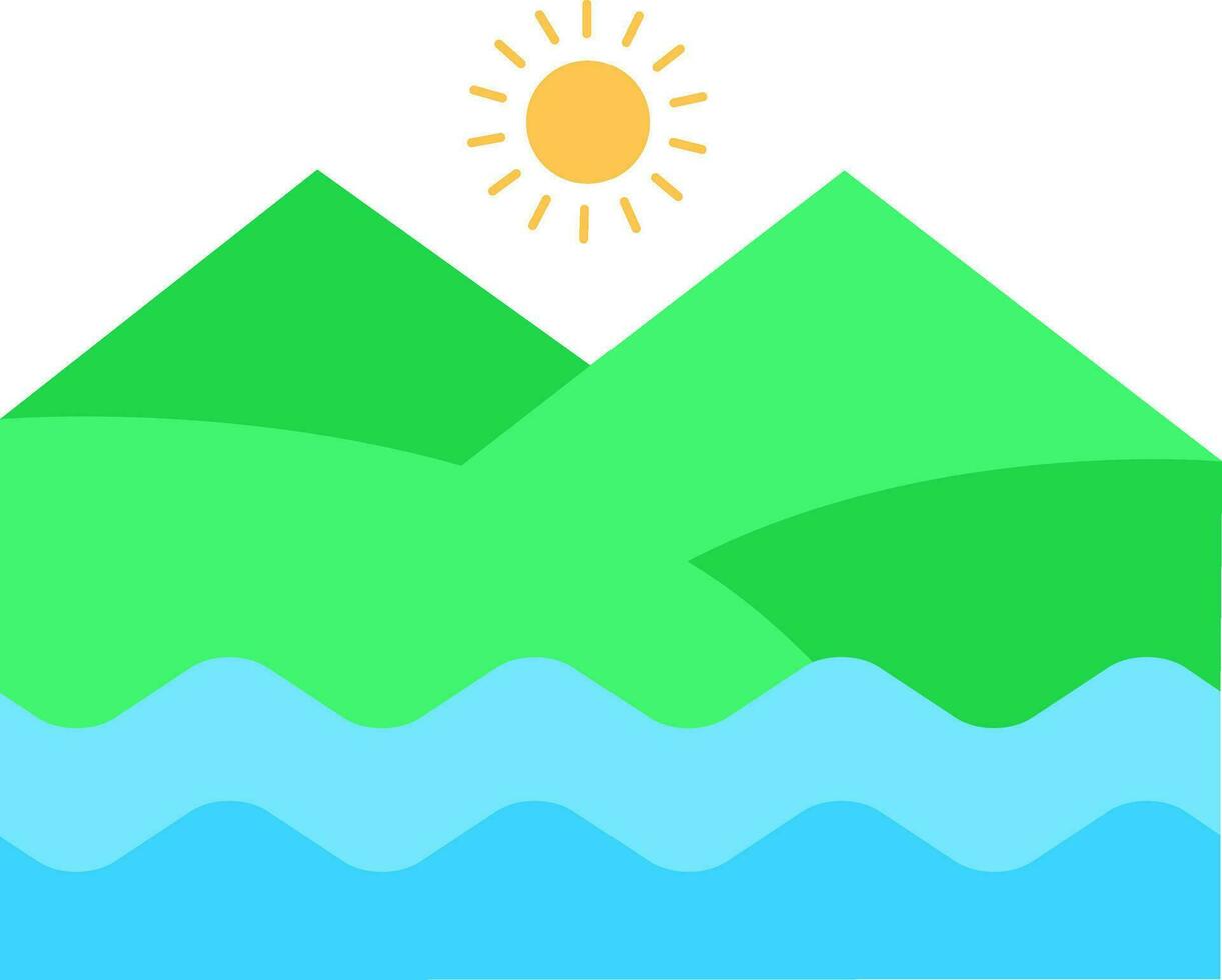 Colorful Sunny Ocean Landscape Icon In Flat Style. vector