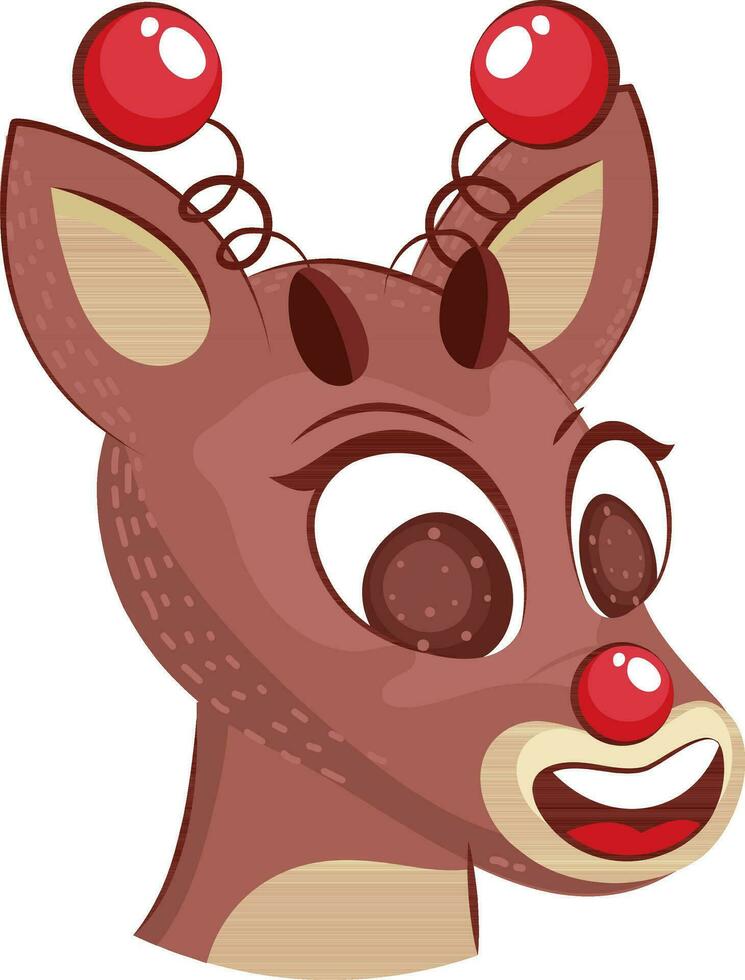 Cute Reindeer Head Element In Brown And Red Color. vector