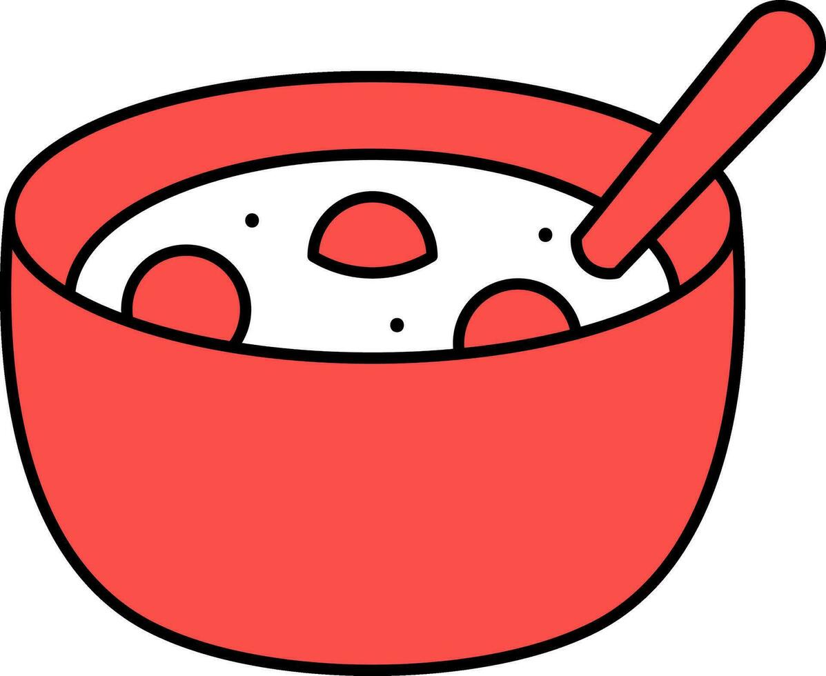 Tangyuan Bowl With Spoon Red And White Icon. vector