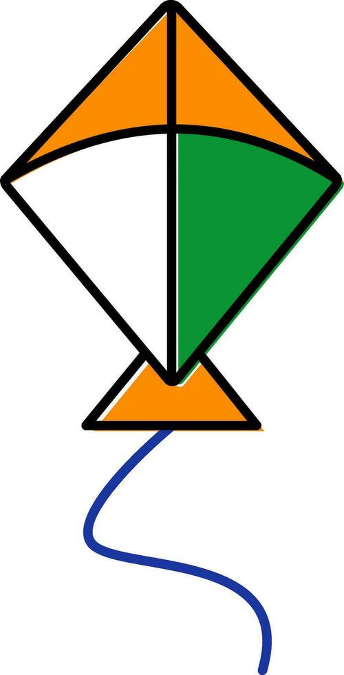 Isolated Indian Flag Color Kite Icon In Tricolor. vector