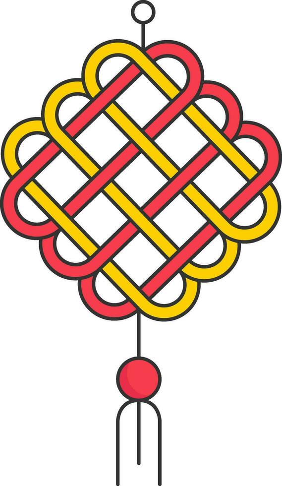 amarillo y rojo chino nudo icono en plano estilo. vector