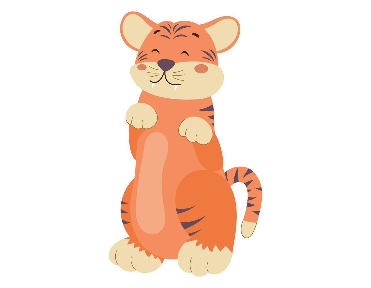 linda dibujos animados bebé Tigre en pie en dos piernas. vector aislado ilustración de un salvaje gato animal.