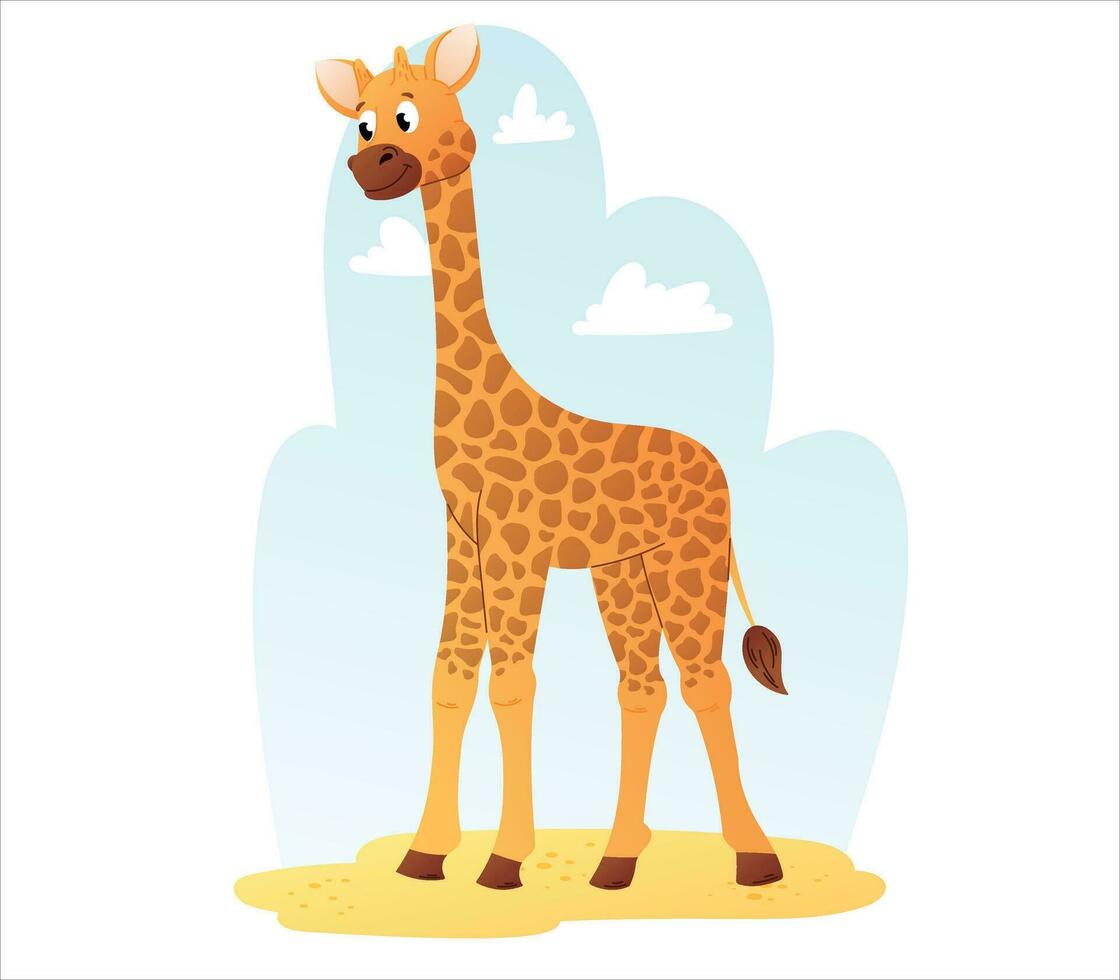 Cute cartoon baby African giraffe. Vector isolated illustration of wild safari animal.