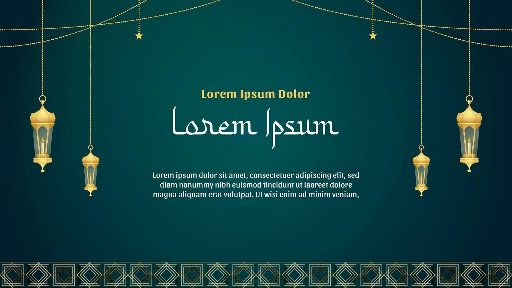 Simple Tosca Islamic Ornamental Design with Golden Hanging Lantern And Stars decoration Background vector