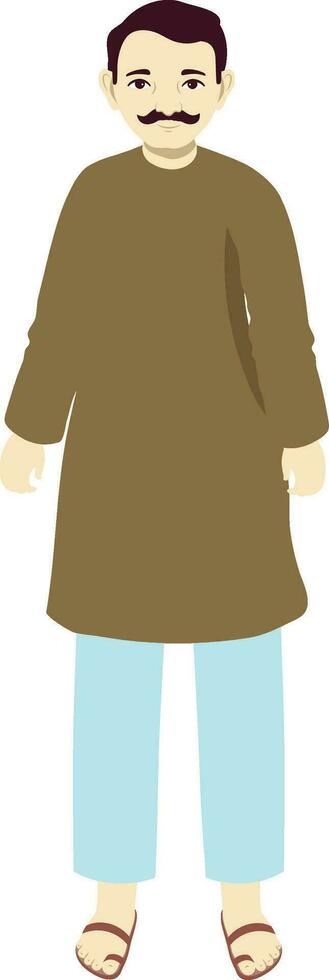 Portrait Of Indian Man Wearing Kurta Pajama In Standing Pose On White Background. vector