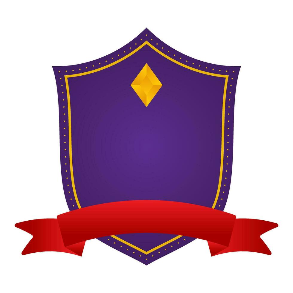 Blank Diamond Shield Frame With Ribbon In Purple And Red Color. vector