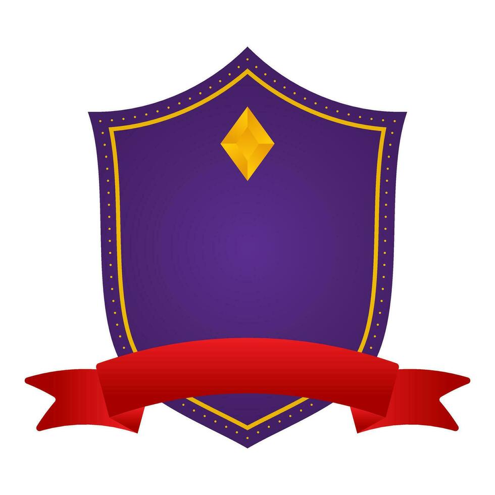 Blank Diamond Shield Frame With Ribbon In Purple And Red Color. vector