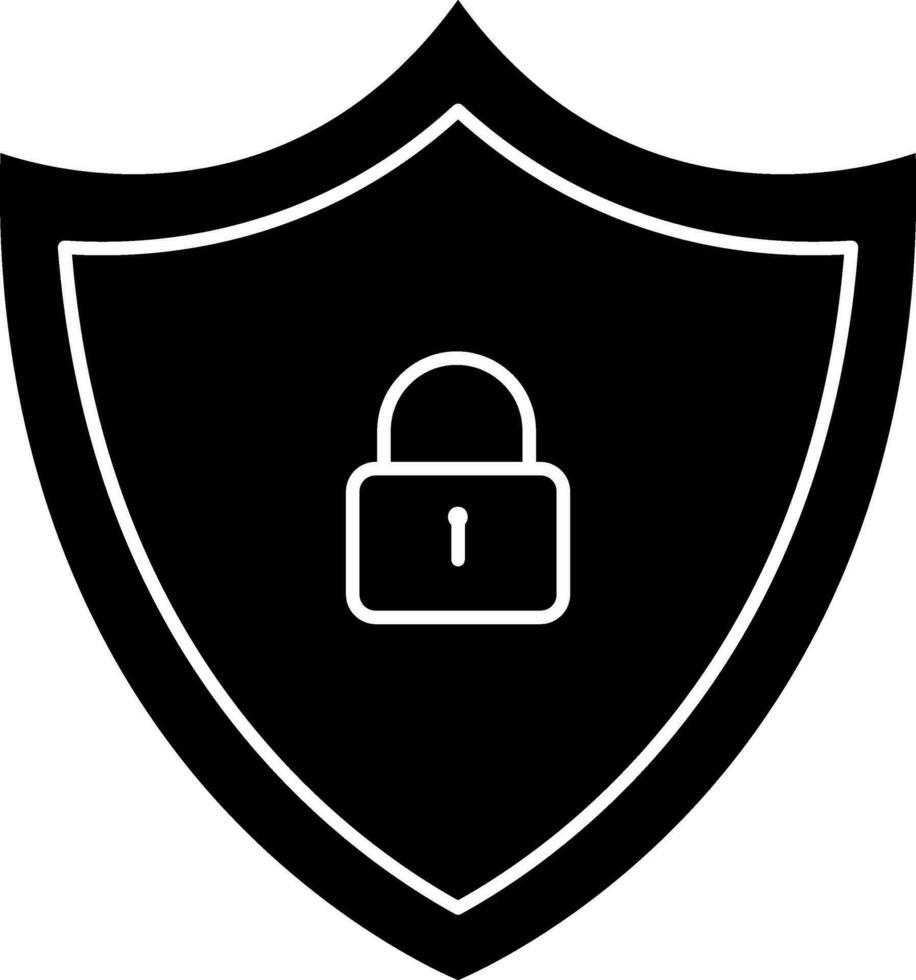 Shield Lock Icon In Black and Whitelack and White Color. vector