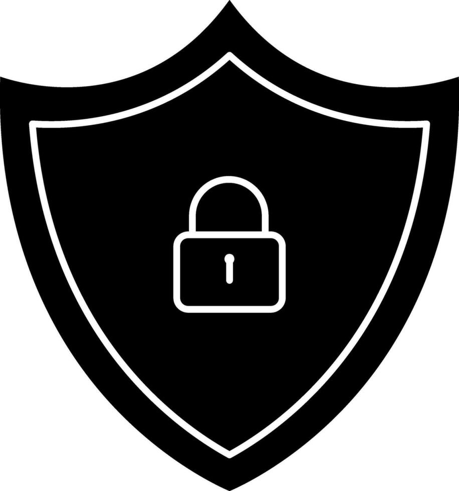 Shield Lock Icon In Black and Whitelack and White Color. vector