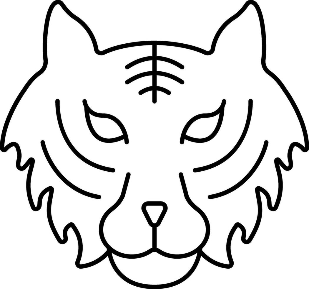 Black Thin Line Art Of Tiger Face Icon. vector