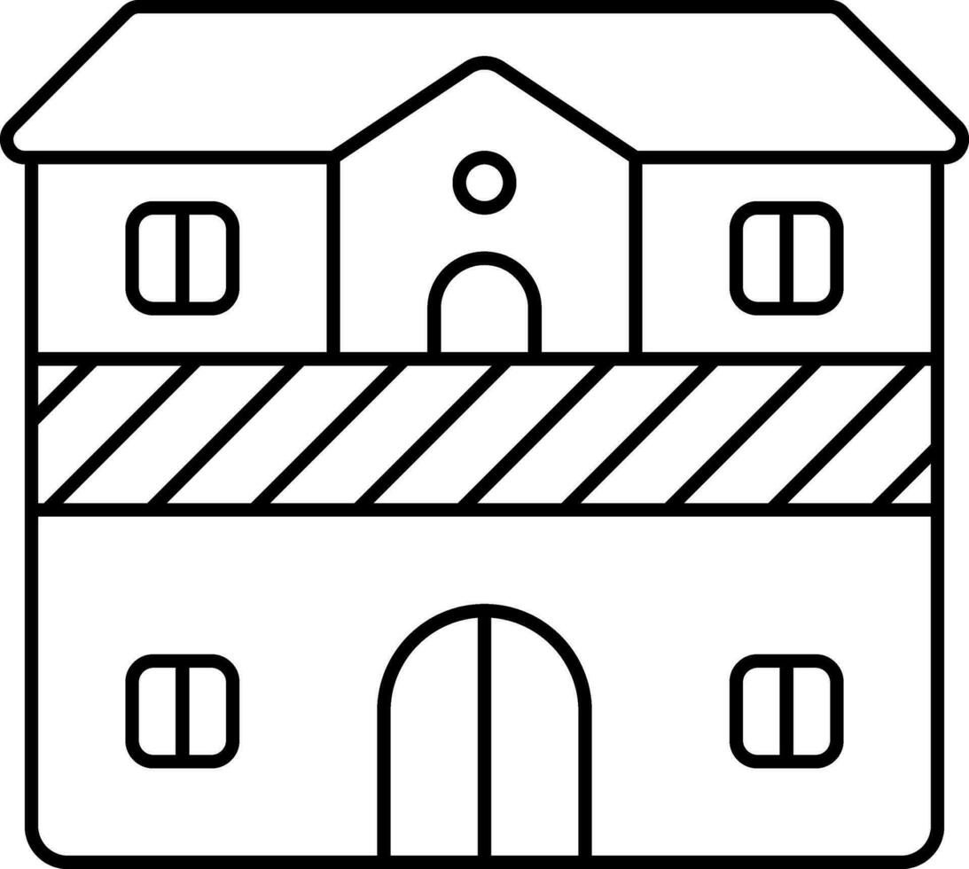 Two Floor House Black Stroke Icon. vector