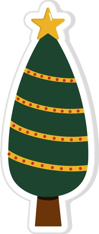Illustration Of Sticker Style Christmas Tree Icon In Green Color Flat Style. vector