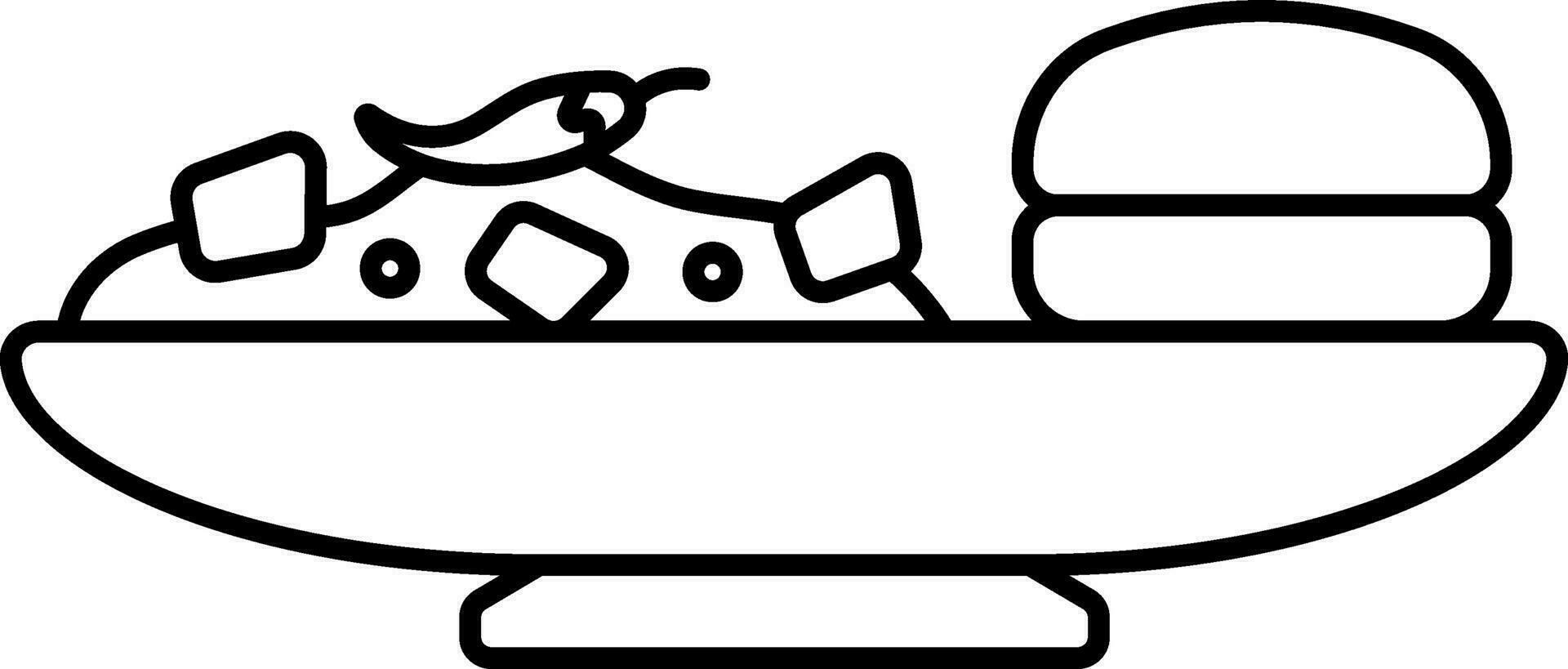 Black Outline Illustration Of Pave Bhaji Dish Plate Icon. vector