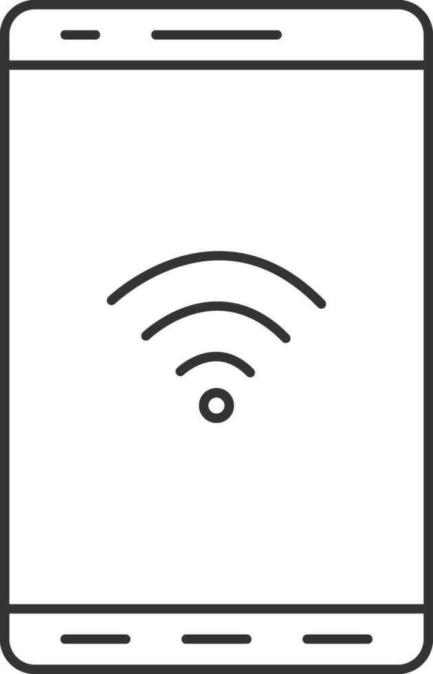 Black Linear Style Wifi Or Hotspot Connected Smartphone Icon. vector
