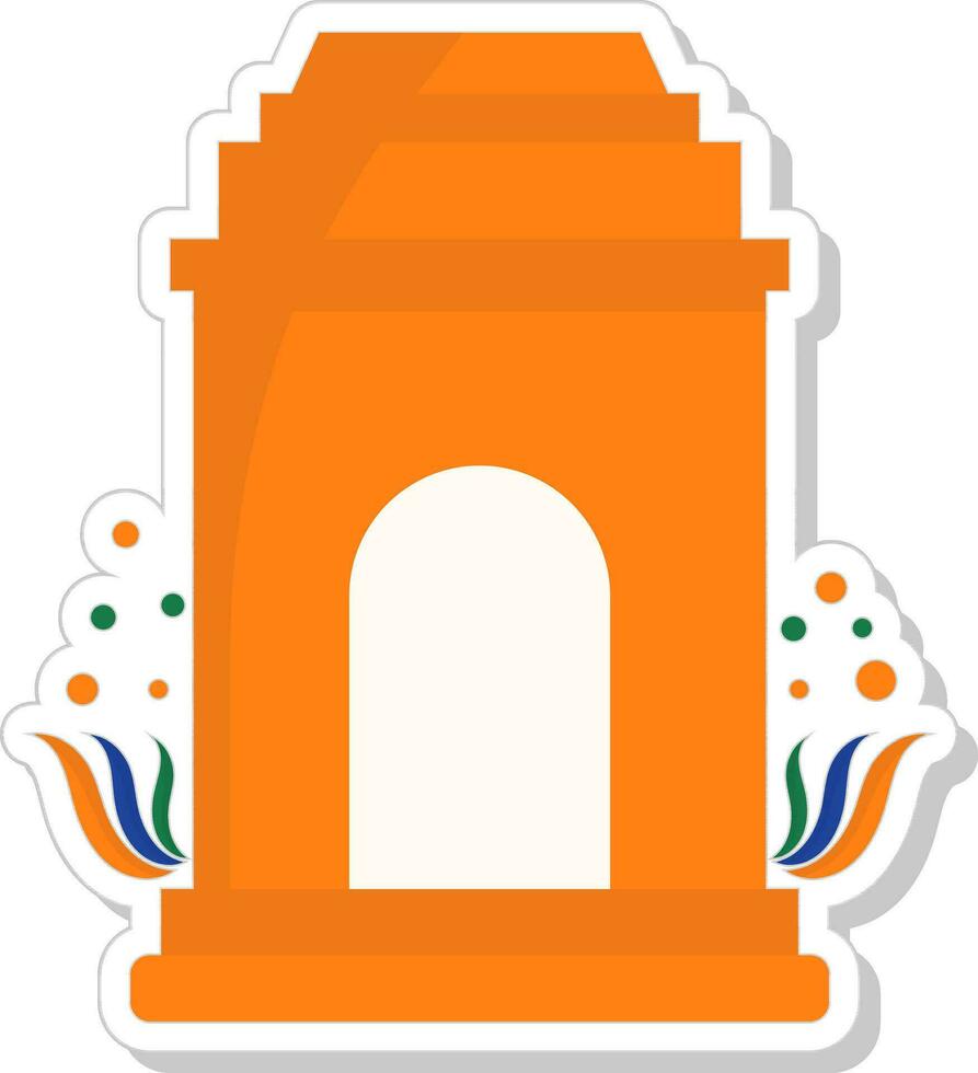 Illustration Of India Gate Sticker In Orange Color. vector