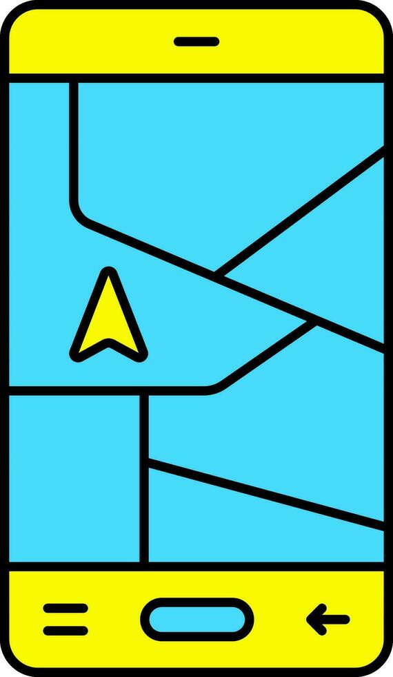 Blue And Yellow Street Location In Smartphone Icon. vector