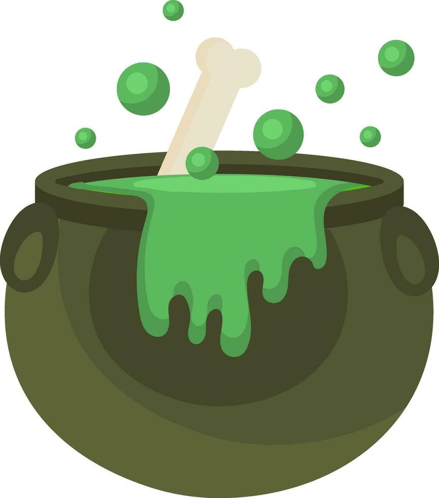 Flat Style Bone Boiling Cauldron Green Icon. vector