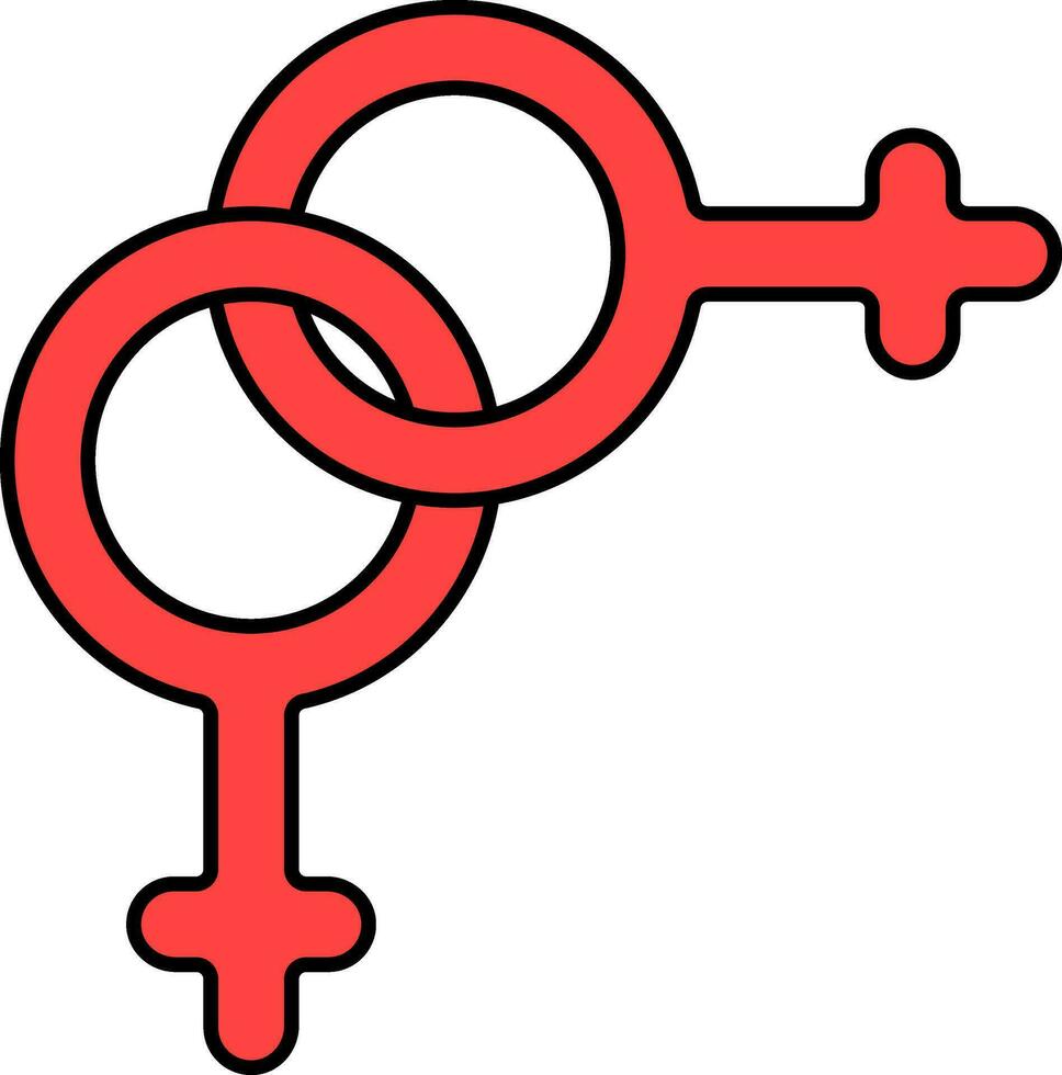 rojo doble hembra género icono en plano estilo. vector