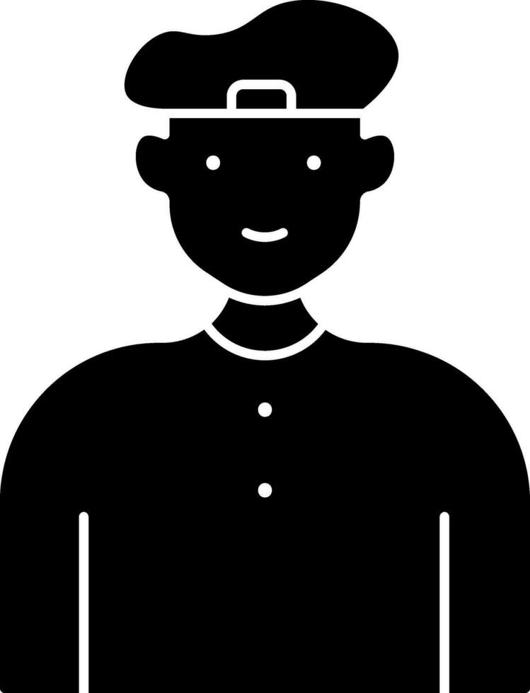 Young Man Wearing Beret Hat Glyph Icon. vector