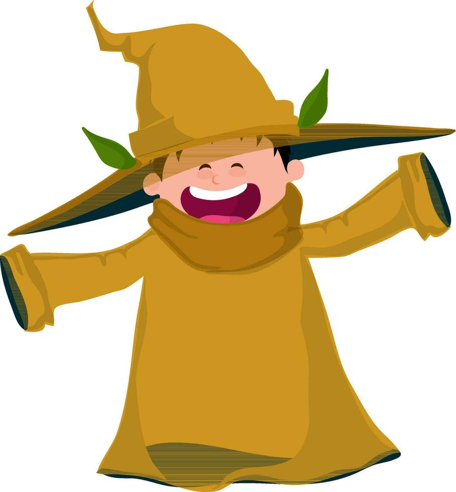 Little boy in witch costume, Halloween concept. vector