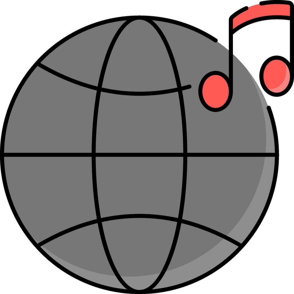 Globe With Music Symbol Or Icon In Grey And Red Color. vector