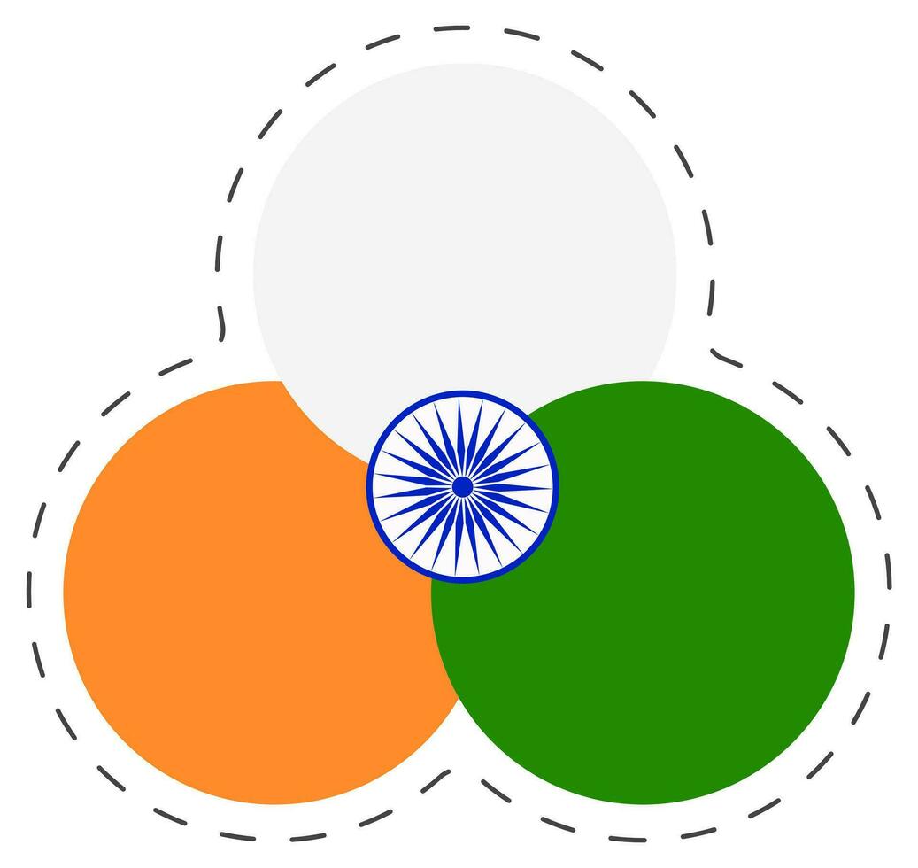 Sticker Style Tri Color Indian Flag Wheel In Flat Style. vector