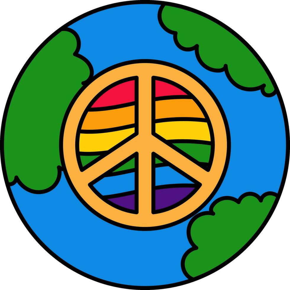 Lgbtq Peace Symbol With Globe Icon In Flat Style. vector
