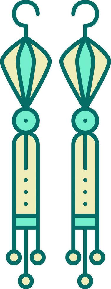 Earrings Icon In Turquoise And Yellow Color. vector