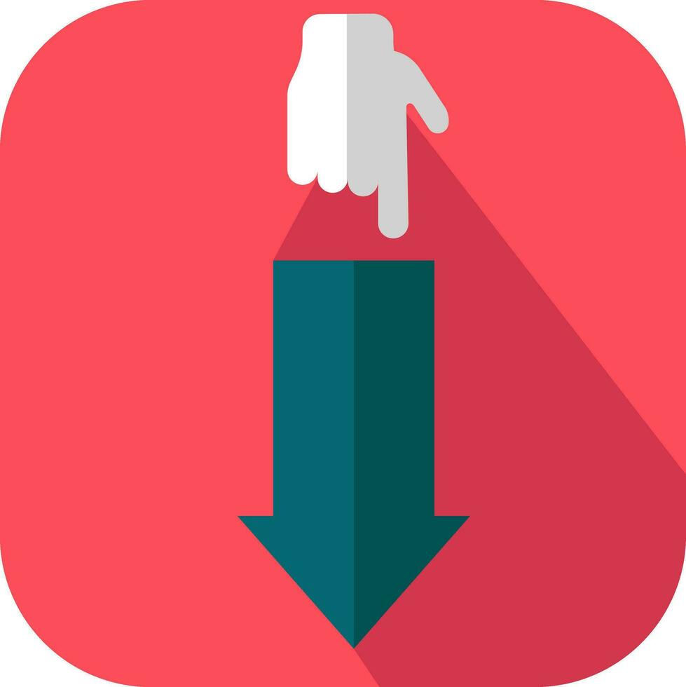 Hand Point Down Arrow Square Icon In Red And Teal Color. vector