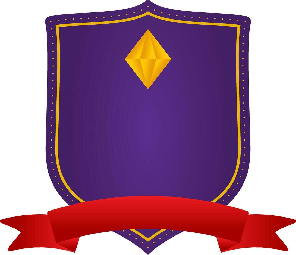 Blank Rhombus Shield Frame With Ribbon Element In Purple And Red Color. vector