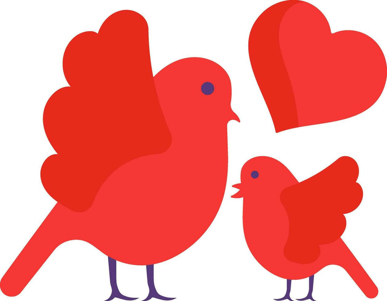 Flat Style Mother Bird Loving Her Baby Red Icon Or Symbol. vector