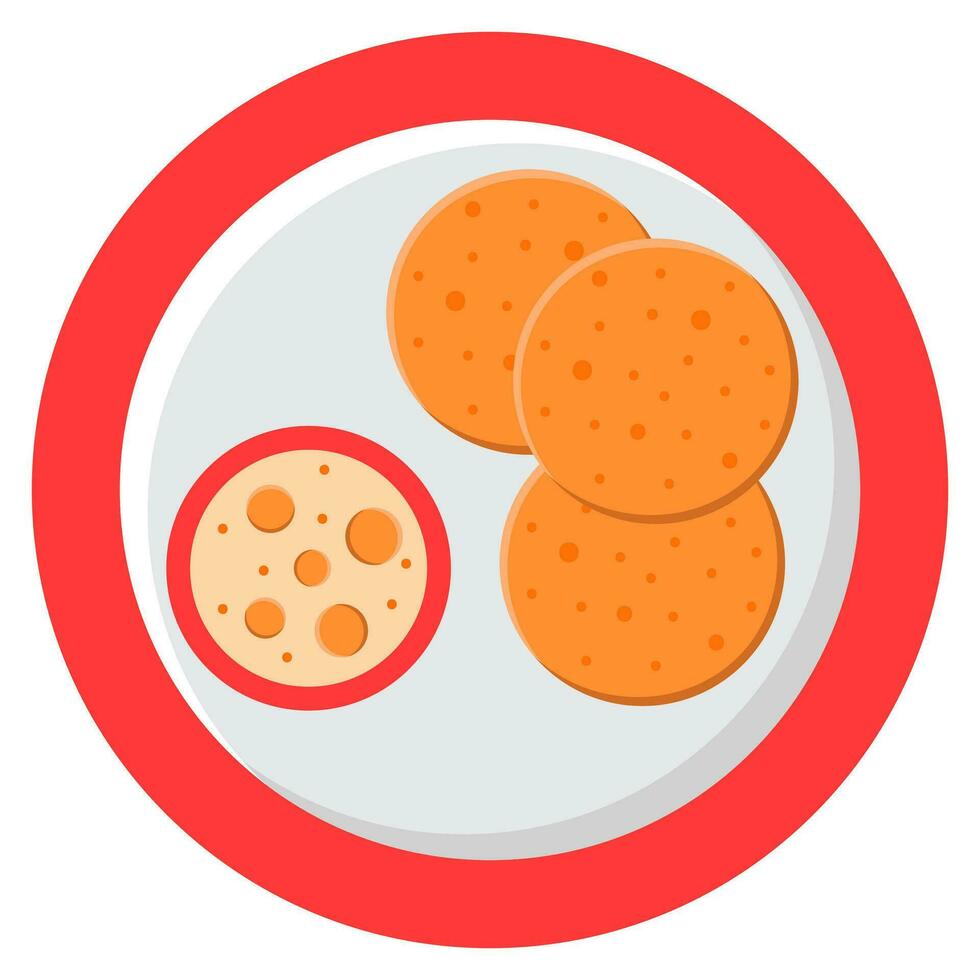 Illustration Of Gravy With Puri Plate Orange Sticker. vector